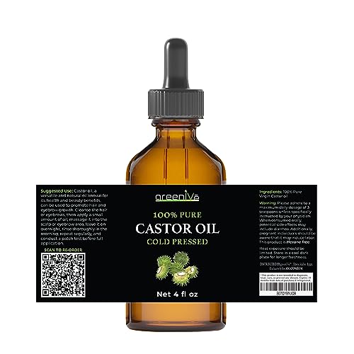 GreenIVe Castor Oil Organically Grown 100% Pure 4oz Glass Bottle Cold Pressed, Hexane Free, Eyelash and Eybrow Growth Serum, Skin Moisturizer with Eyelash Applicator and Dropper - Morena Vogue