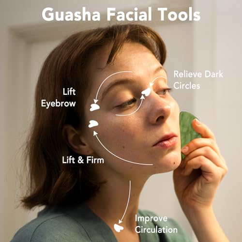 Gua Sha Facial Tools & Jade Roller Set for Skin Care, Reduce Puffiness and Improve Wrinkles, Guasha Tool for Face, Gua Sha Stone Self Care Gift for Woman Man - Morena Vogue