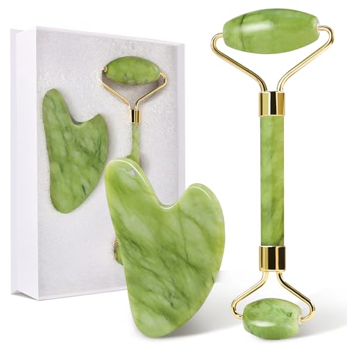 Gua Sha Facial Tools & Jade Roller Set for Skin Care, Reduce Puffiness and Improve Wrinkles, Guasha Tool for Face, Gua Sha Stone Self Care Gift for Woman Man - Morena Vogue