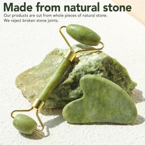 Gua Sha Facial Tools & Jade Roller Set for Skin Care, Reduce Puffiness and Improve Wrinkles, Guasha Tool for Face, Gua Sha Stone Self Care Gift for Woman Man - Morena Vogue