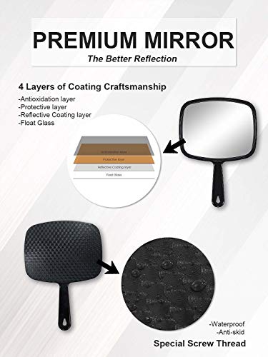 Hand Mirror, Barber Hairdressing Handheld Mirror with Handle for Salon, Square, Black, Medium - Morena Vogue