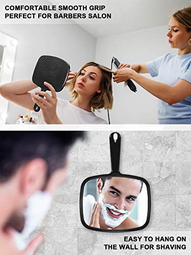 Hand Mirror, Barber Hairdressing Handheld Mirror with Handle for Salon, Square, Black, Medium - Morena Vogue