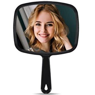 Hand Mirror, Barber Hairdressing Handheld Mirror with Handle for Salon, Square, Black, Medium - Morena Vogue