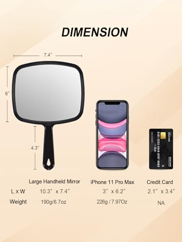 Hand Mirror Salon Barber Hairdressing Handheld Mirror with Handle(Square Black 7.4 x 10.3 inches) - Morena Vogue