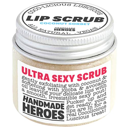 Handmade Heroes 100% Natural Lip Scrub, Vegan Conditioning Coconut Exfoliator - Gentle Exfoliant, Sugar Polish and Scrubber for Chapped Dry Lips, 1oz (Coconut Sorbet) - Morena Vogue