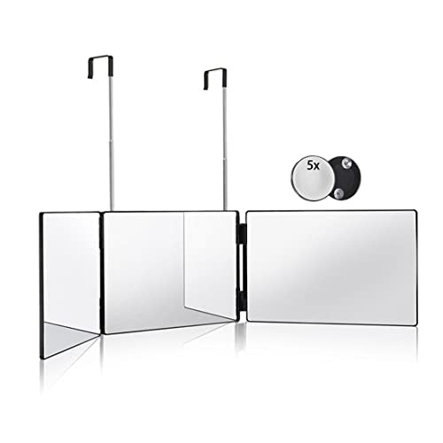 HIEEY 3 Way Mirror for Hair Cutting,360 Trifold Mirror with Height Adjustable Telescoping Hooks,and 5X Magnification Mirror,for Makeup, Hair Styling - Morena Vogue