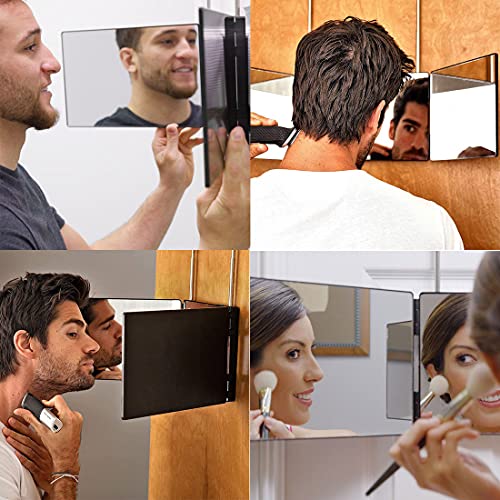 HIEEY 3 Way Mirror for Hair Cutting,360 Trifold Mirror with Height Adjustable Telescoping Hooks,and 5X Magnification Mirror,for Makeup, Hair Styling - Morena Vogue