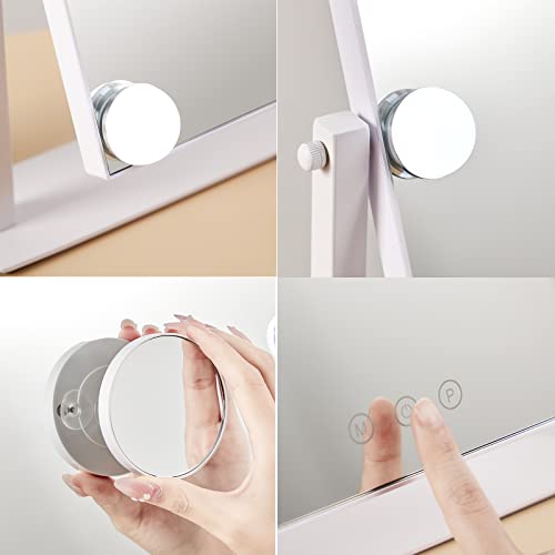 HIEEY Hollywood Vanity Mirror with 9 Dimmable Bulbs Lights, Three Color Lighting Modes, and 5X Magnification, Smart Touch Control, 360°Rotation (White,Gift Box) - Morena Vogue