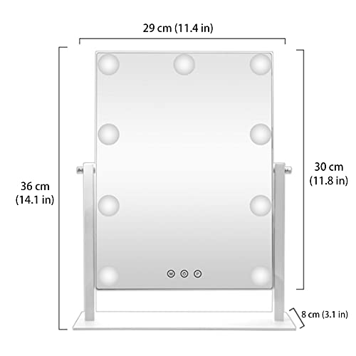 HIEEY Hollywood Vanity Mirror with 9 Dimmable Bulbs Lights, Three Color Lighting Modes, and 5X Magnification, Smart Touch Control, 360°Rotation (White,Gift Box) - Morena Vogue