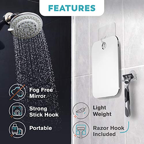 HONEYBULL Fogless Shower Mirror With Razor Holder - Medium 6x8in Anti Fog Flat Mirror for Shaving and Bathroom - Morena Vogue