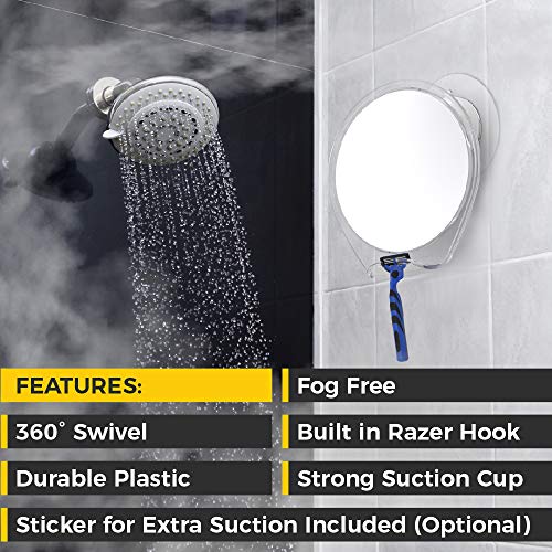 HONEYBULL Shower Mirror Fogless for Shaving - with Suction, Razor Holder & Swivel, Small Mirror, Accessories, Bathroom Holds Razors (White) - Morena Vogue