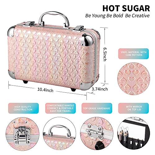 Hot Sugar All In One Makeup Set for Teen Girls - Full Makeup Kit for Beginners With Eye Shadow Palette, Blush, Lip Gloss, Brush, Mirror (Pink Heart) - Morena Vogue