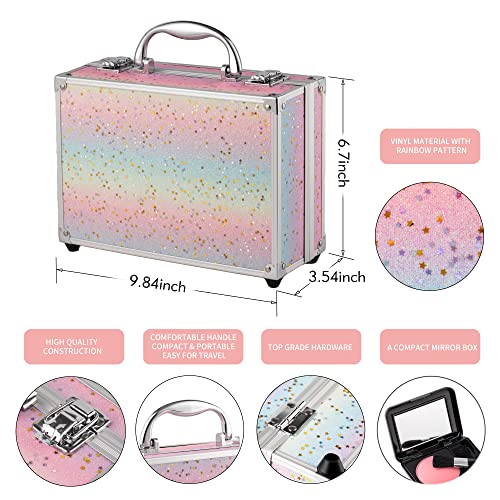 Hot Sugar Makeup Kit for Teenager Girls - Full Starter Cosmetics Set with Eye Shadow Lip Balm Blush Lip Gloss Brush Lip Pencil Eye Pencil and Mirror (Rainbow) - Morena Vogue