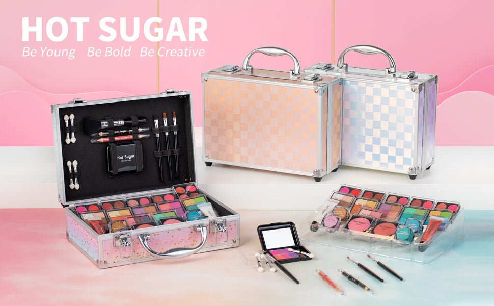 Hot Sugar Makeup Kit for Teenager Girls - Full Starter Cosmetics Set with Eye Shadow Lip Balm Blush Lip Gloss Brush Lip Pencil Eye Pencil and Mirror (Rainbow) - Morena Vogue