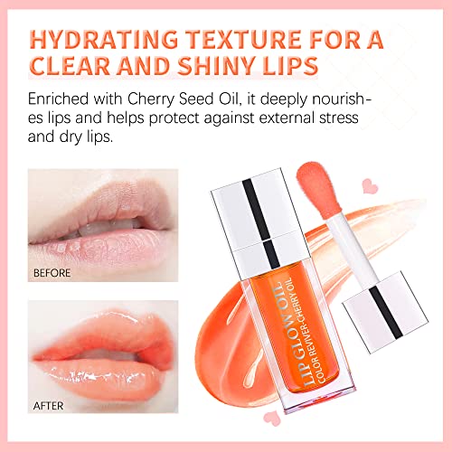 Hydrating Lip Glow Oil, Lip Oil Gloss Transparent Toot Tinted Nourishing Long Lasting Repairing Lightening Lip Lines (RASPBERRY) 0.2 OZ - Morena Vogue