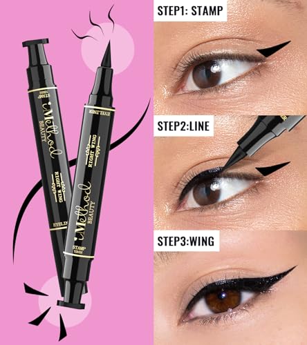 iMethod Eyeliner Stamp - 2 Pens Winged Eyeliner Stamp, for All Eye Shapes, Winged Eyeliner Stamp, Perfect Wing Cat Eye Liner, Waterproof & Smudge-proof, 10 mm - Morena Vogue