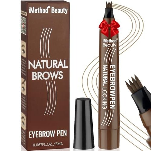 iMethod Microblading Eyebrow Pen - Eyebrow Pencil Magical Upgraded Eye Brow Pencils for Women with 4 Fork Tip & Spoolie Brush for Natural-Looking Hair-Like Defined Brows, Last All-Day, Light Brown - Morena Vogue