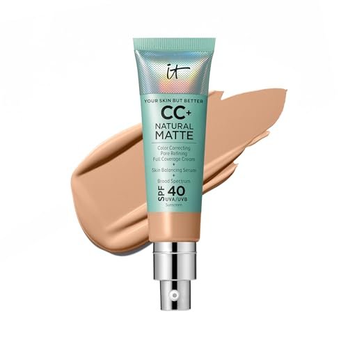 IT Cosmetics CC+ Cream Natural Matte Foundation with SPF 40 - Shine-Reducing & Long-Wear Full Coverage Foundation For Oily Skin - With Hyaluronic Acid - Fragrance Free & Non-Comedogenic - 1.08 fl oz - Morena Vogue