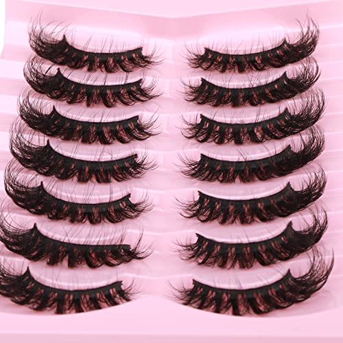 JIMIRE Mink Lashes Fluffy Cat Eye Lashes Wispy 6D Volume False Eyelashes that Look Like Extensions Thick Soft Curly Fake Lashes 7 Pairs Pack - Morena Vogue