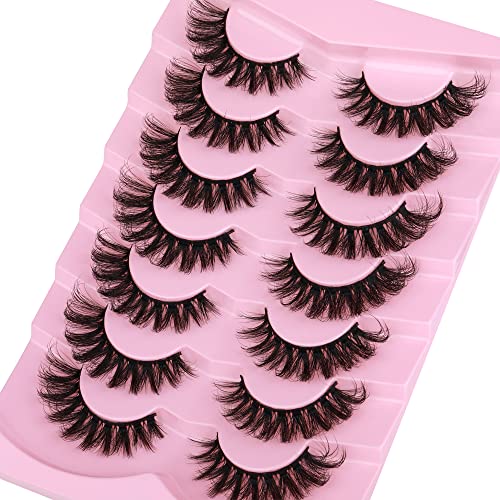 JIMIRE Mink Lashes Fluffy Cat Eye Lashes Wispy 6D Volume False Eyelashes that Look Like Extensions Thick Soft Curly Fake Lashes 7 Pairs Pack - Morena Vogue