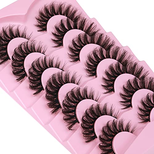 JIMIRE Mink Lashes Fluffy Cat Eye Lashes Wispy 6D Volume False Eyelashes that Look Like Extensions Thick Soft Curly Fake Lashes 7 Pairs Pack - Morena Vogue