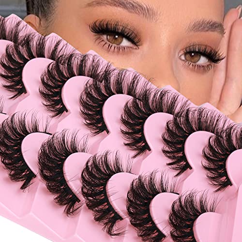 JIMIRE Mink Lashes Fluffy Cat Eye Lashes Wispy 6D Volume False Eyelashes that Look Like Extensions Thick Soft Curly Fake Lashes 7 Pairs Pack - Morena Vogue