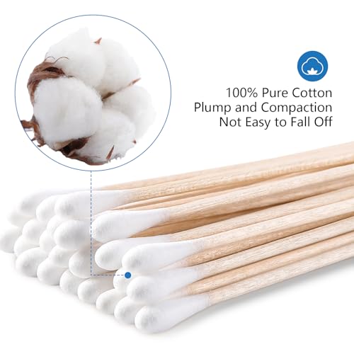 JMU 6 Inch Sterile Cotton Tipped Applicators, 200 Count Long Cotton Swabs, Wood Shaft Medical Swabs - Morena Vogue