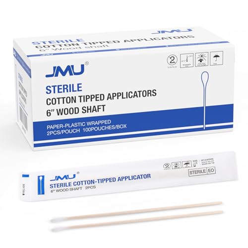 JMU 6 Inch Sterile Cotton Tipped Applicators, 200 Count Long Cotton Swabs, Wood Shaft Medical Swabs - Morena Vogue