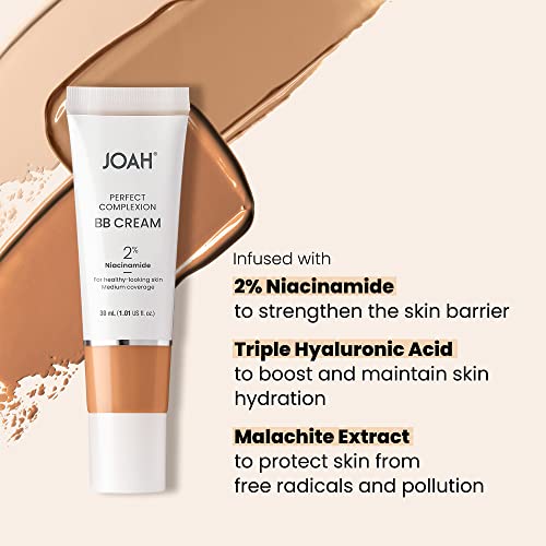 JOAH Perfect Complexion BB Cream with Hyaluronic Acid and Niaciminade, Korean Makeup with Medium Buildable Coverage, Evens Skin Tone, Lightweight, Semi Matte Finish, Tan with Neutral Undertones (Light with Cool Undertones) - Morena Vogue