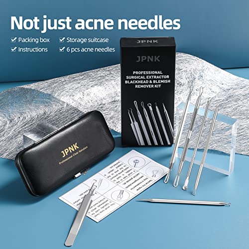 JPNK Blackhead Remover Tool Comedones Extractor Acne Removal Kit for Blemish, Whitehead Popping, 6 Pcs Zit Removing for Nose Face Tools with a Leather Bag - Morena Vogue