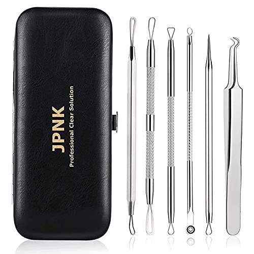 JPNK Blackhead Remover Tool Comedones Extractor Acne Removal Kit for Blemish, Whitehead Popping, 6 Pcs Zit Removing for Nose Face Tools with a Leather Bag - Morena Vogue