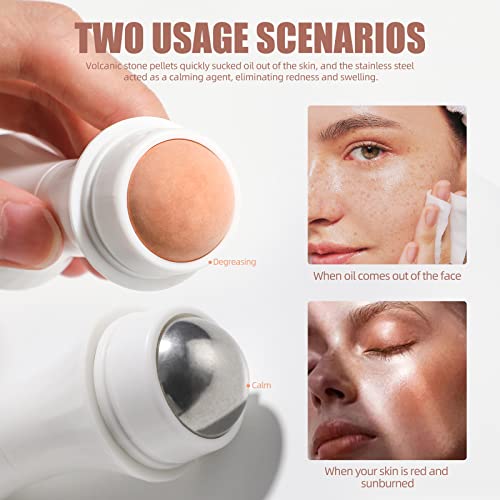 JPNK Oil Absorbing Volcanic Roller, Portable Reusable Oil-Resistant Face Roller, Oil Control Natural Stone Facial Tool, Suitable for Traveling at Home or Going Conduct for Skin Massage 2PCS - Morena Vogue