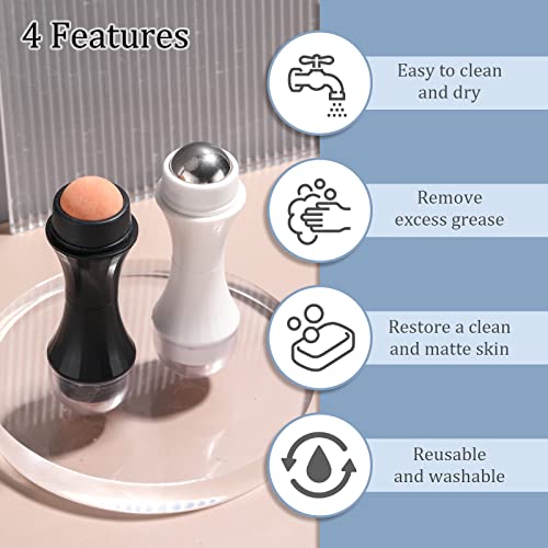 JPNK Oil Absorbing Volcanic Roller, Portable Reusable Oil-Resistant Face Roller, Oil Control Natural Stone Facial Tool, Suitable for Traveling at Home or Going Conduct for Skin Massage 2PCS - Morena Vogue