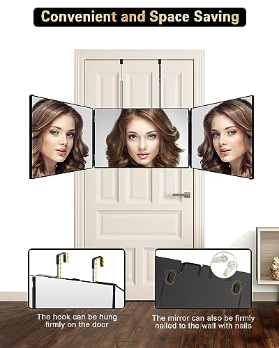 JUSRON 3 Way Mirror for Self Hair Cutting 360 Viewing Angle Self Hair Cutting Mirror, Clear Anti-Fog HD Glass (Black Without LED, Without Accessories) - Morena Vogue