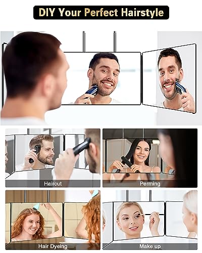 JUSRON 3 Way Mirror for Self Hair Cutting 360 Viewing Angle Self Hair Cutting Mirror, Clear Anti-Fog HD Glass (Black Without LED, Without Accessories) - Morena Vogue