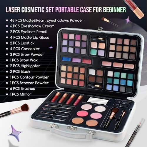 Kids Makeup Sets for Girls 8-10, Teen Makeup Kits for Beginner Starter with Silver Case, Portable Traveling Full Makeup Kit with Everything, Cosmetics Makeup Gift Set for Birthday - Morena Vogue