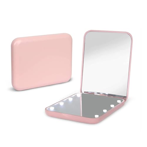 Kintion Pocket Mirror, 1X/3X Magnification LED Compact Travel Makeup Mirror with Light for Purse, 2-Sided, Portable, Folding, Handheld, Small Lighted Mirror for Gift, Pink - Morena Vogue