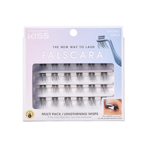 KISS Falscara Multipack False Eyelashes, Lash Clusters, Lengthening Wisps', 10mm-12mm-14mm, Includes 24 Assorted Lengths Wisps, Contact Lens Friendly, Easy to Apply, Reusable Strip Lashes - Morena Vogue