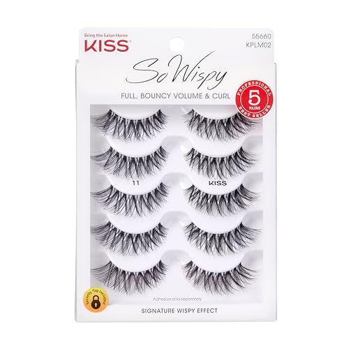 KISS So Wispy, False Eyelashes, Style #11', 12 mm, Includes 5 Pairs Of Lashes, Contact Lens Friendly, Easy to Apply, Reusable Strip Lashes, Glue On, Mulitpack - Morena Vogue