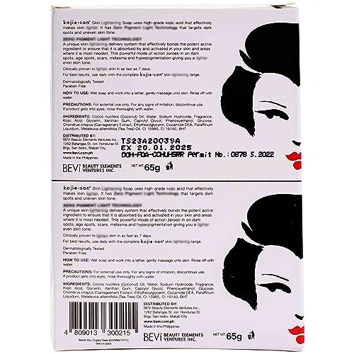 Kojie San Skin Brightening Soap - Original Kojic Acid Soap that Reduces Dark Spots, Hyperpigmentation, & Scars with Coconut & Tea Tree Oil - 65g x 2 Bars - Morena Vogue