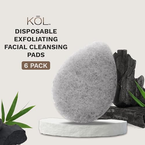 KOL Face Scrubber, Charcoal Infused Exfoliating Facial Cleansing Pads, Disposable Exfoliator Face Sponge for Daily Face Cleaning and Makeup Removal, 6 Count - Morena Vogue