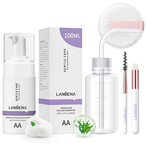 LANBENA Lash Shampoo Kit for Lash Extensions 100ml, Eyelash Extension Cleanser, Amino Acid Lash Wash Soap Mousse Bath for Sensitive Skin, Eyelid Foam for Makeup Mascara Remover, Paraben & Sulfate Free - Morena Vogue