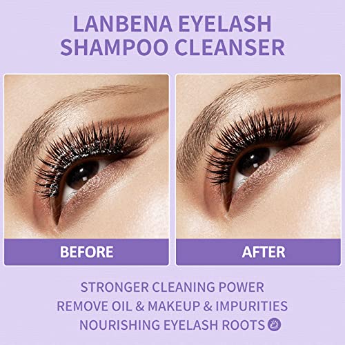 LANBENA Lash Shampoo Kit for Lash Extensions 100ml, Eyelash Extension Cleanser, Amino Acid Lash Wash Soap Mousse Bath for Sensitive Skin, Eyelid Foam for Makeup Mascara Remover, Paraben & Sulfate Free - Morena Vogue