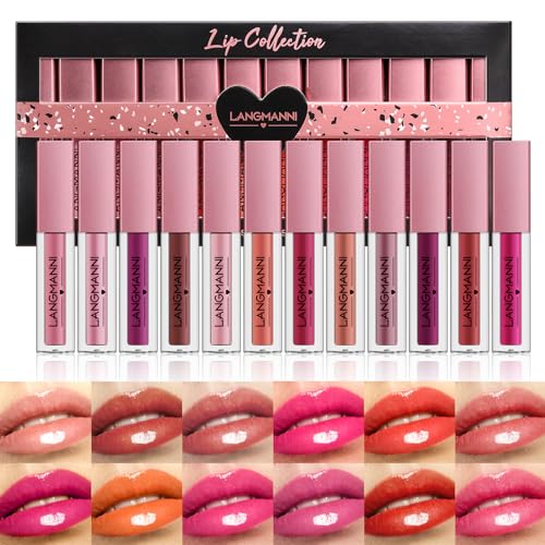 LANGMANNI 12Pcs Lip gloss Collection Makeup Set, Shiny Smooth Soft Liquid Lip Glosses Lip Stain With Rich Varied Colors For Girls And Women Makeup (Glossy-A) - Morena Vogue