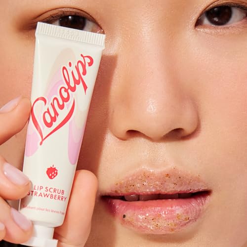 Lanolips Lip Scrub - Natural Lip Exfoliator Made with Lanolin, Vitamin E & Finely Ground Strawberry Seeds - Gentle Sugar Scrub for Healthy, Soft Lips - Strawberry (.35 oz) - Morena Vogue