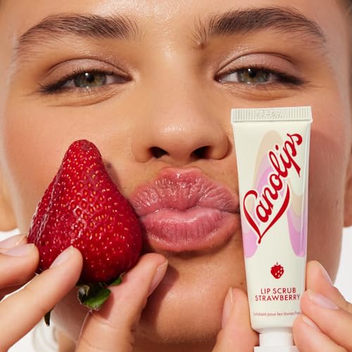 Lanolips Lip Scrub - Natural Lip Exfoliator Made with Lanolin, Vitamin E & Finely Ground Strawberry Seeds - Gentle Sugar Scrub for Healthy, Soft Lips - Strawberry (.35 oz) - Morena Vogue