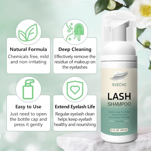 Lash Shampoo Kit for Eyelash Extension, Eyelash Shampoo 2 fl.oz / 60ml, Eyelash Extension Cleanser, Lash Eyelid Foam Cleaning Kit for Salon Use and Home Use (Tea Tree) - Morena Vogue