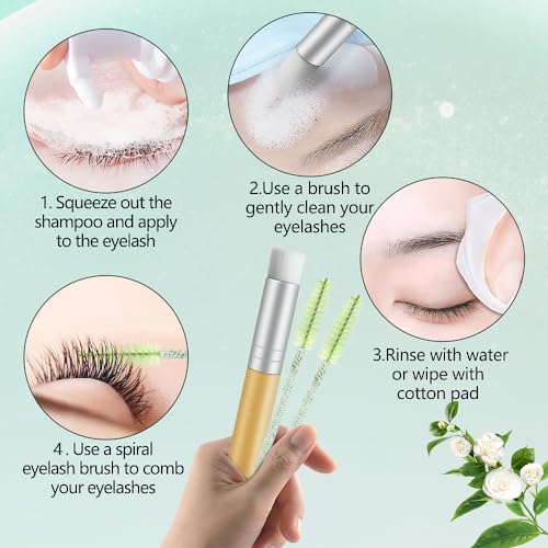 Lash Shampoo Kit for Eyelash Extension, Eyelash Shampoo 2 fl.oz / 60ml, Eyelash Extension Cleanser, Lash Eyelid Foam Cleaning Kit for Salon Use and Home Use (Tea Tree) - Morena Vogue