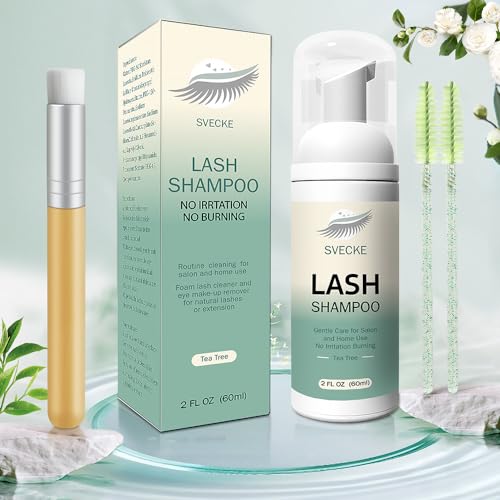 Lash Shampoo Kit for Eyelash Extension, Eyelash Shampoo 2 fl.oz / 60ml, Eyelash Extension Cleanser, Lash Eyelid Foam Cleaning Kit for Salon Use and Home Use (Tea Tree) - Morena Vogue