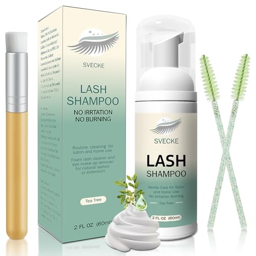 Lash Shampoo Kit for Eyelash Extension, Eyelash Shampoo 2 fl.oz / 60ml, Eyelash Extension Cleanser, Lash Eyelid Foam Cleaning Kit for Salon Use and Home Use (Tea Tree) - Morena Vogue